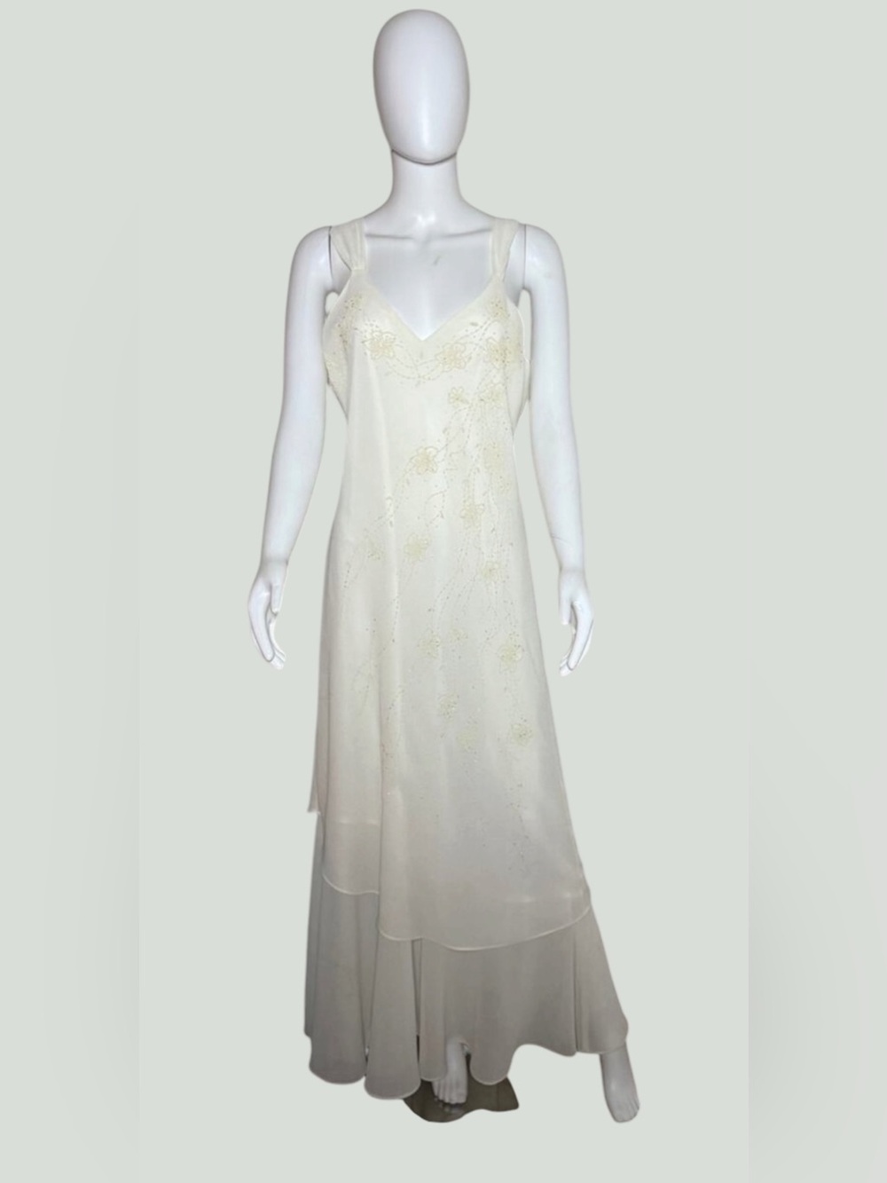 Veronica Vintage Ivory Beaded Floral Maxi Dress